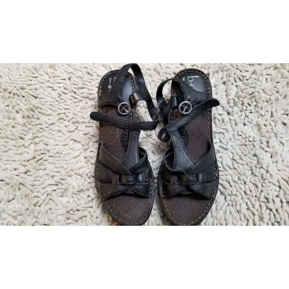 BOC Born Concept BC3669 Women Black Leather T Strap Wedge Sandal Shoe Sz 39